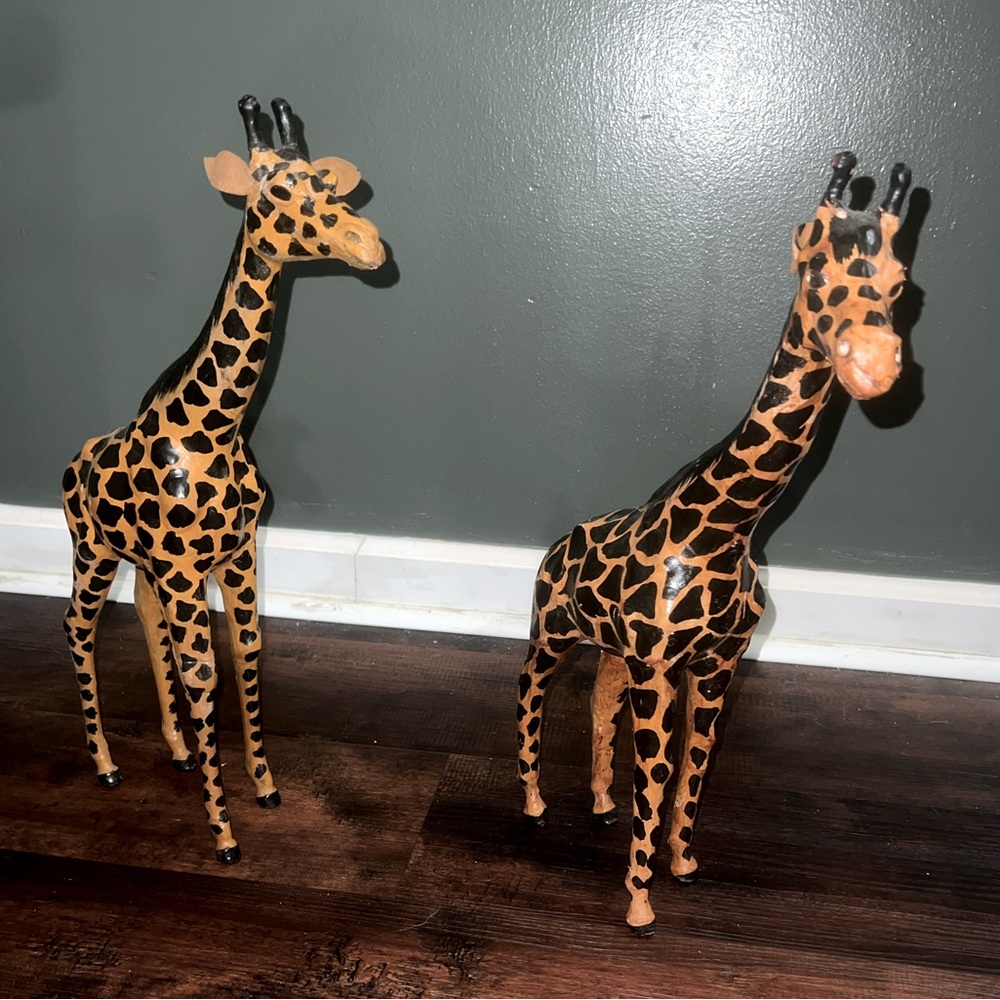Vintage leather giraffe figures